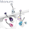 Implant Grade Titanium Internally Threaded Pear Tear Drop Aqua CZ Belly Ring - Pierced Universe