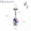 Implant Grade Titanium Internally Threaded Pear Tear Drop Aurora Borealis CZ Belly Ring - Pierced Universe