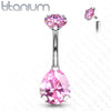 Implant Grade Titanium Internally Threaded Pear Tear Drop Pink CZ Belly Ring - Pierced Universe