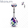 Implant Grade Titanium Internally Threaded Pear Tear Drop Vitrail Medium CZ Belly Ring - Pierced Universe