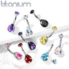 Implant Grade Titanium Internally Threaded Pear Teardrop Black CZ Belly Ring - Pierced Universe