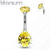 Implant Grade Titanium Internally Threaded Pear Teardrop Topaz CZ Belly Ring - Pierced Universe