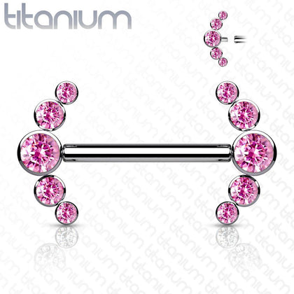 Implant Grade Titanium Internally Threaded Pink 5 Bezel CZ Gem Nipple Ring - Pierced Universe