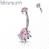 Implant Grade Titanium Internally Threaded Pink CZ Bezel Cluster Belly Ring