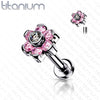 Implant Grade Titanium Internally Threaded Pink CZ Flower Flat Back - Pierced Universe