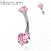 Implant Grade Titanium Internally Threaded Pink Heart CZ Belly Ring - Pierced Universe