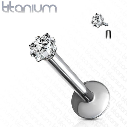 Implant Grade Titanium Internally Threaded Prong Square CZ Labret - Pierced Universe