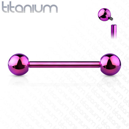 Implant Grade Titanium Internally Threaded Purple PVD Straight Barbell - Pierced Universe