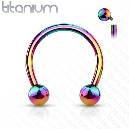 Implant Grade Titanium Internally Threaded Rainbow PVD Horseshoe Circular Barbell - Pierced Universe