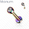 Implant Grade Titanium Internally Threaded Rainbow PVD White CZ Labret Flat Back - Pierced Universe