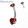 Implant Grade Titanium Internally Threaded Red Heart CZ Belly Ring - Pierced Universe