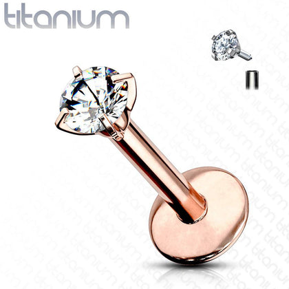 Implant Grade Titanium Internally Threaded Rose Gold PVD Plated White CZ Labret - Pierced Universe