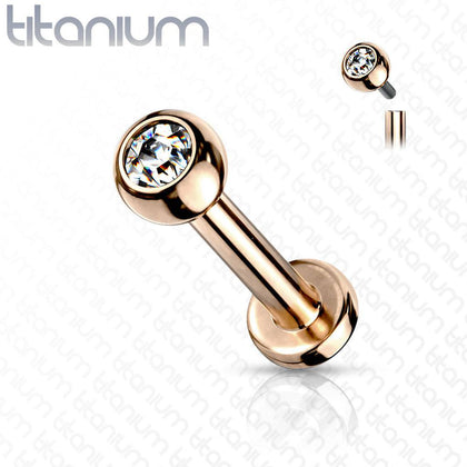 Implant Grade Titanium Internally Threaded Rose Gold PVD White CZ Labret Flat Back - Pierced Universe