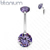 Implant Grade Titanium Internally Threaded Tanzanite CZ Prong Belly Button Navel Ring - Pierced Universe