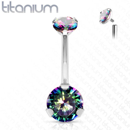 Implant Grade Titanium Internally Threaded Vitrail Medium CZ Prong Belly Button Navel Ring - Pierced Universe