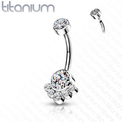 Implant Grade Titanium Internally Threaded White CZ Bezel Cluster Belly Ring - Pierced Universe