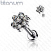 Implant Grade Titanium Internally Threaded White CZ Flower Flat Back - Pierced Universe