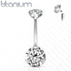 Implant Grade Titanium Internally Threaded White CZ Prong Belly Button Navel Ring - Pierced Universe