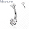 Implant Grade Titanium Internally Threaded White Heart CZ Belly Ring - Pierced Universe