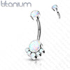 Implant Grade Titanium Internally Threaded White Opal Bezel Cluster Belly Ring - Pierced Universe