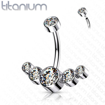 Implant Grade Titanium Internally Threaded With 5 Bezel White CZ Bottom Belly Ring - Pierced Universe