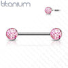 Implant Grade Titanium Nipple Barbell With Internally Threaded Pink CZ Gems - Pierced Universe