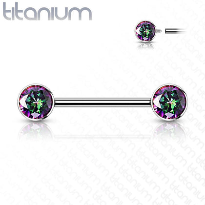 Implant Grade Titanium Nipple Barbell With Internally Threaded Vitrail CZ Gems - Pierced Universe