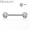 Implant Grade Titanium Nipple Barbell With Internally Threaded White CZ Gems - Pierced Universe