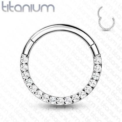 Implant Grade Titanium Paved White CZ Hinged Septum Hoop Clicker - Pierced Universe