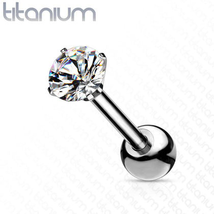 Implant Grade Titanium Prong White CZ Cartilage Stud With Ball Back - Pierced Universe