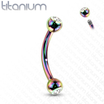 Implant Grade Titanium Rainbow PVD Curved Barbell With White CZ Gem - Pierced Universe