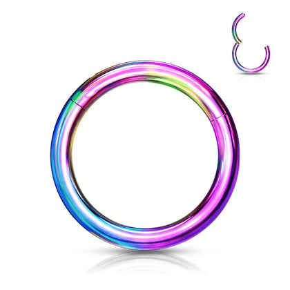 Implant Grade Titanium Rainbow PVD Hinged Clicker Segment Cartilage Hoop Ring - Pierced Universe