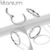 Implant Grade Titanium Ridged With Aurora Borealis CZ Gems Hinged Hoop Clicker Ring - Pierced Universe