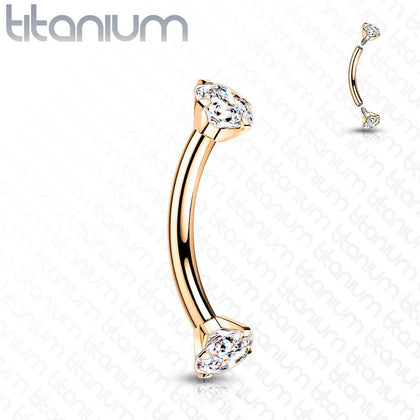 Implant Grade Titanium Rose Gold PVD Curved Barbell Internally Threaded White CZ - Pierced Universe