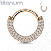 Implant Grade Titanium Rose Gold PVD Double Row White CZ Pave Daith Ring Clicker Hoop - Pierced Universe