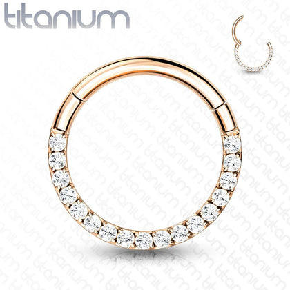 Implant Grade Titanium Rose Gold PVD Paved White CZ Septum Clicker - Pierced Universe