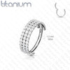 Implant Grade Titanium Rose Gold PVD Triple Row White CZ Pave Hinged Clicker Hoop - Pierced Universe