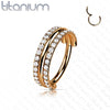 Implant Grade Titanium Rose Gold PVD White CZ Double Line Plain Center Hinged Clicker Hoop - Pierced Universe