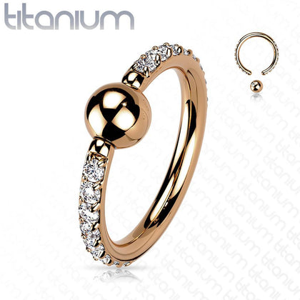 Implant Grade Titanium Rose Gold PVD White CZ Pave CBR Hoop Ring - Pierced Universe