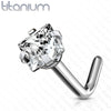 Implant Grade Titanium Square Prong White CZ L shape Nose Stud - Pierced Universe