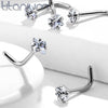 Implant Grade Titanium Square Prong White CZ L shape Nose Stud - Pierced Universe