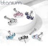 Implant Grade Titanium Threadless Push In Cartilage 3 Gem Curved Aqua CZ Gems With Flat Back - Pierced Universe