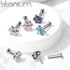 Implant Grade Titanium Threadless Push In Nose Ring Pink CZ Flower With Flat Back - Pierced Universe