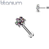 Implant Grade Titanium Threadless Push In Nose Ring Vitrail Medium CZ Flower With Flat Back - Pierced Universe