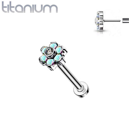 Implant Grade Titanium Threadless Push In Nose Rings Aurora Borealis CZ Flower With Flat Back - Pierced Universe