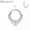 Implant Grade Titanium White CZ Beaded Hinged Septum Ring Hoop Clicker - Pierced Universe