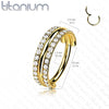 Implant Grade Titanium White CZ Double Line Plain Center Hinged Clicker Hoop - Pierced Universe