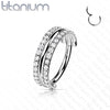 Implant Grade Titanium White CZ Double Line Plain Center Hinged Clicker Hoop - Pierced Universe