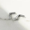 Implant Grade Titanium White CZ Prong L Shape Nose Stud - Pierced Universe