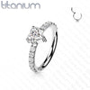 Implant Grade Titanium White CZ With Heart Shaped Center Hinged Clicker Hoop - Pierced Universe